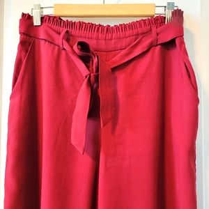 Large Deep RED wide leg pants by Lauren Conrad w/attached belt and side pockets
